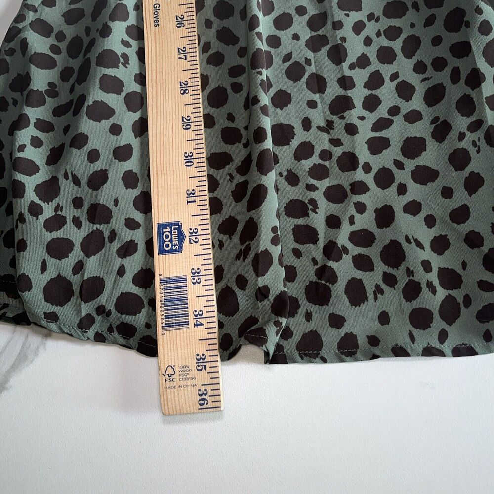 Main Strip Women's Green Black Leopard Long Sleeve Dress Ruffled Size Medium - Picture 6 of 15